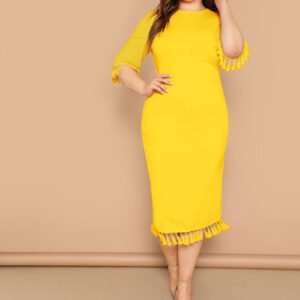 SHEIN Plus Size High Neck Half Sleeves Bodycon Dress