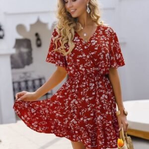 SHEIN Holidaya Floral Surplice Neck A-line Dress