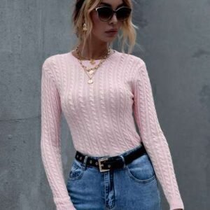 SHEIN Ezwear Solid Color Round Neck Long Sleeve Slim Fit Sweater