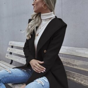 SHEIN Double Breasted Hooded Pea Coat