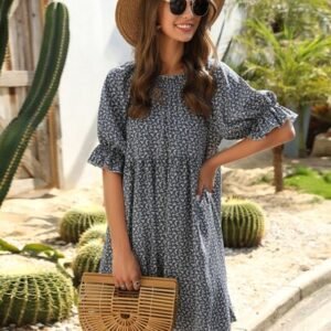 SHEIN Ditsy Floral Flounce Sleeve Babydoll Dress