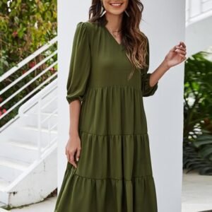 SHEIN Solid Bishop Sleeve Babydoll Dress