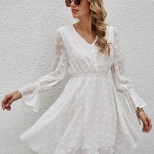 SHEIN Swiss Dot Flounce Sleeve Button Front Dress