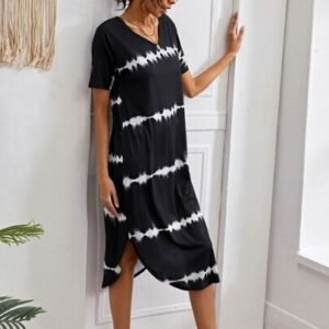 SHEIN Striped Curved Hem Split Tee Dress