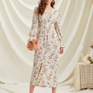 SHEIN Modely Flower Print Split Thigh Dress