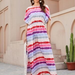 SHEIN Batwing Sleeve Split Hem Tie Dye Dress