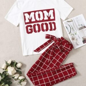 SHEIN Letter Graphic Tee & & Pants PJ Set