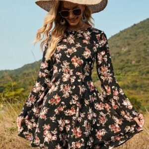 SHEIN Clasi Floral Print Ruffle Trim Dress