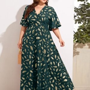 SHEIN Plus Size Feather Print Surplice Dress