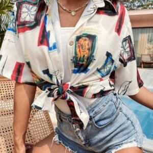 SHEIN Vacay Printed Button Short Sleeve Shirt