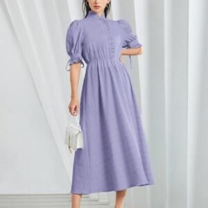 SHEIN Tie-cuff Textured Shirt Dress