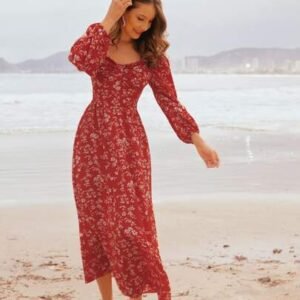 SHEIN Mulvari Allover Floral Ruched A-line Dress