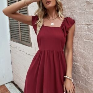 SHEIN Holidaya Women's Solid Color Backless Square Neckline Summer Mini Sleeveless Dress