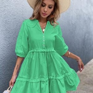SHEIN Statement Collar Ruffle Hem Shirt Dress