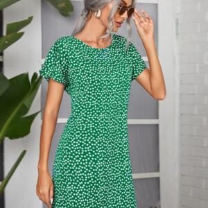 SHEIN LUNE Batwing Sleeve Ditsy Floral Dress