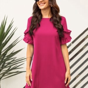 SHEIN LUNE Solid Ruffle Trimed Tunic Dress