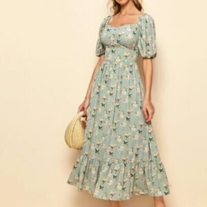 SHEIN Button Front Sweetheart Neck Floral Print Dress