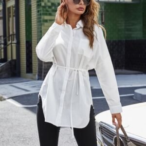 SHEIN Priv? Long Sleeve Belted Shirt