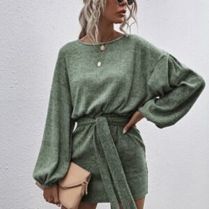 SHEIN Tie Back Lantern Sleeve Without Belt