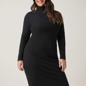 SHEIN BASICS Plus Cotton High Neck Bodycon Dress