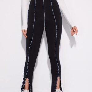 SHEIN Mulvari Contrast Piping Split Hem Pant