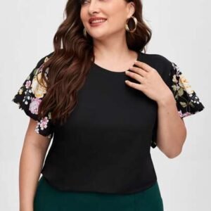 SHEIN LUNE Plus Floral Sleeve Tee