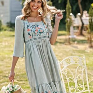 SHEIN Modern Floral Embroidered midi dress