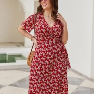 SHEIN Unity Plus Ditsy Floral Wrap Knot Dress
