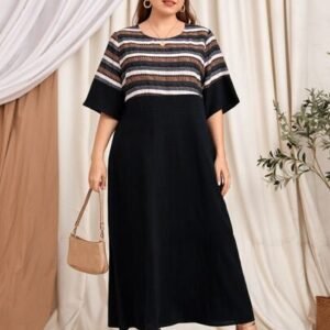 SHEIN Mulvari Plus Striped Geo Print Dress