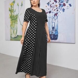 SHEIN Plus Size Polka Dot And Striped Dress