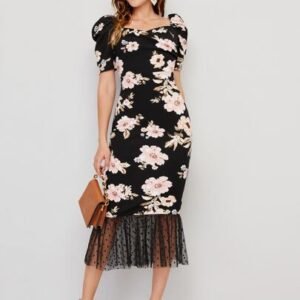 SHEIN Modely Floral Print Puff Sleeve Dress