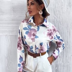 SHEIN Aveloria Floral Button Up Curved Hem Shirt