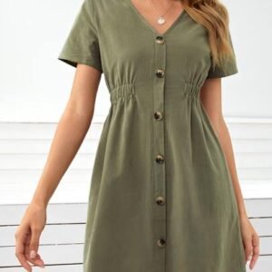 SHEIN Frenchy Button Front Solid Dress