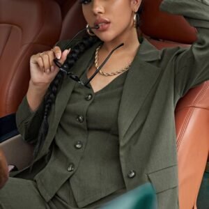 SHEIN Button Front Longline Blazer & Pants Set With Vest