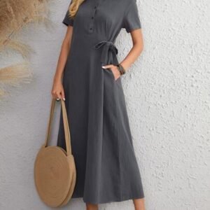 SHEIN Solid Tie Side Shirt Dress