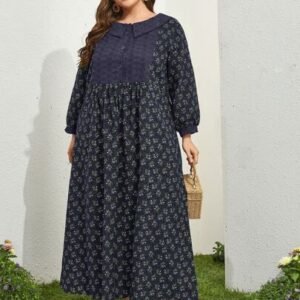 SHEIN Mulvari Ditsy Print Button Front Long Sleeve Dress