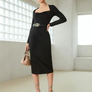 SHEIN Surplice Neck Full Sleeve Split Pencil Dress