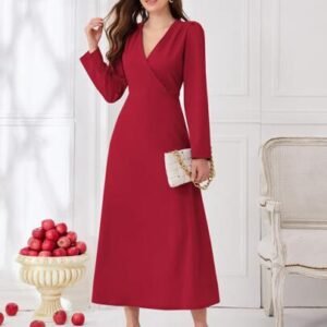 SHEIN Modely V Neck Long Sleeve Long Dress