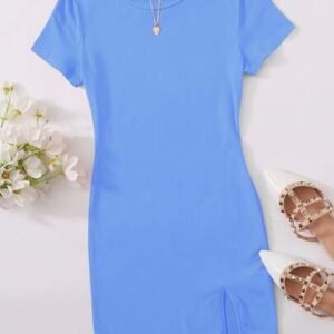 SHEIN EZwear Solid Split Hem T-Shirt Dress