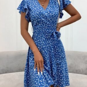 SHEIN Ditsy Floral Belted Wrap Dress