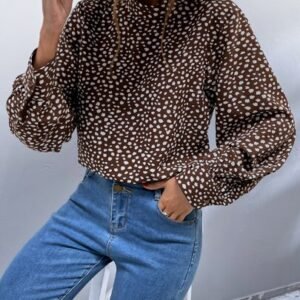 SHEIN Clasi High Neck Long Sleeve All-Over Print Casual Shirt