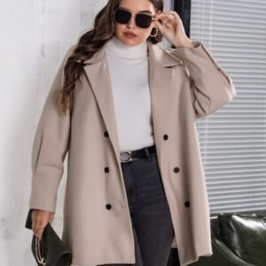 SHEIN Plus Raglan Sleeve Double Breasted Overcoat