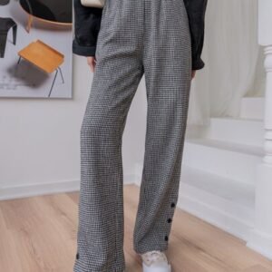 SHEIN DAZY Houndstooth Print Button Down Trouser