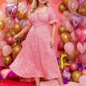 SHEIN VCAY Plus Size Boho Plants Print Half Sleeve Dress