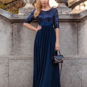 SHEIN Ever-Pretty Women's Elegant A Line Crew Neck Half Sleeve Sequin Maxi Evening Dress