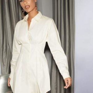 SHEIN Fold Pleat Detail Button Front Shirt Dress