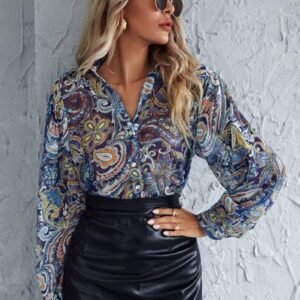 SHEIN Paisley Print Button Front Shirt