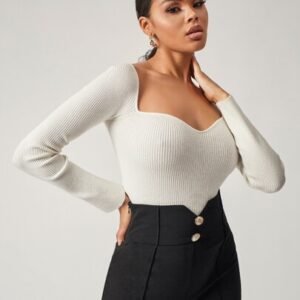 SHEIN Rib-knit Sweetheart Neck Sweater