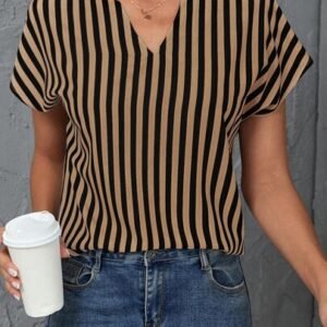 SHEIN LUNE Striped V Neck Blouse