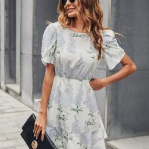 SHEIN Unity Floral Print Petal Sleeve Ruffle Hem Dress